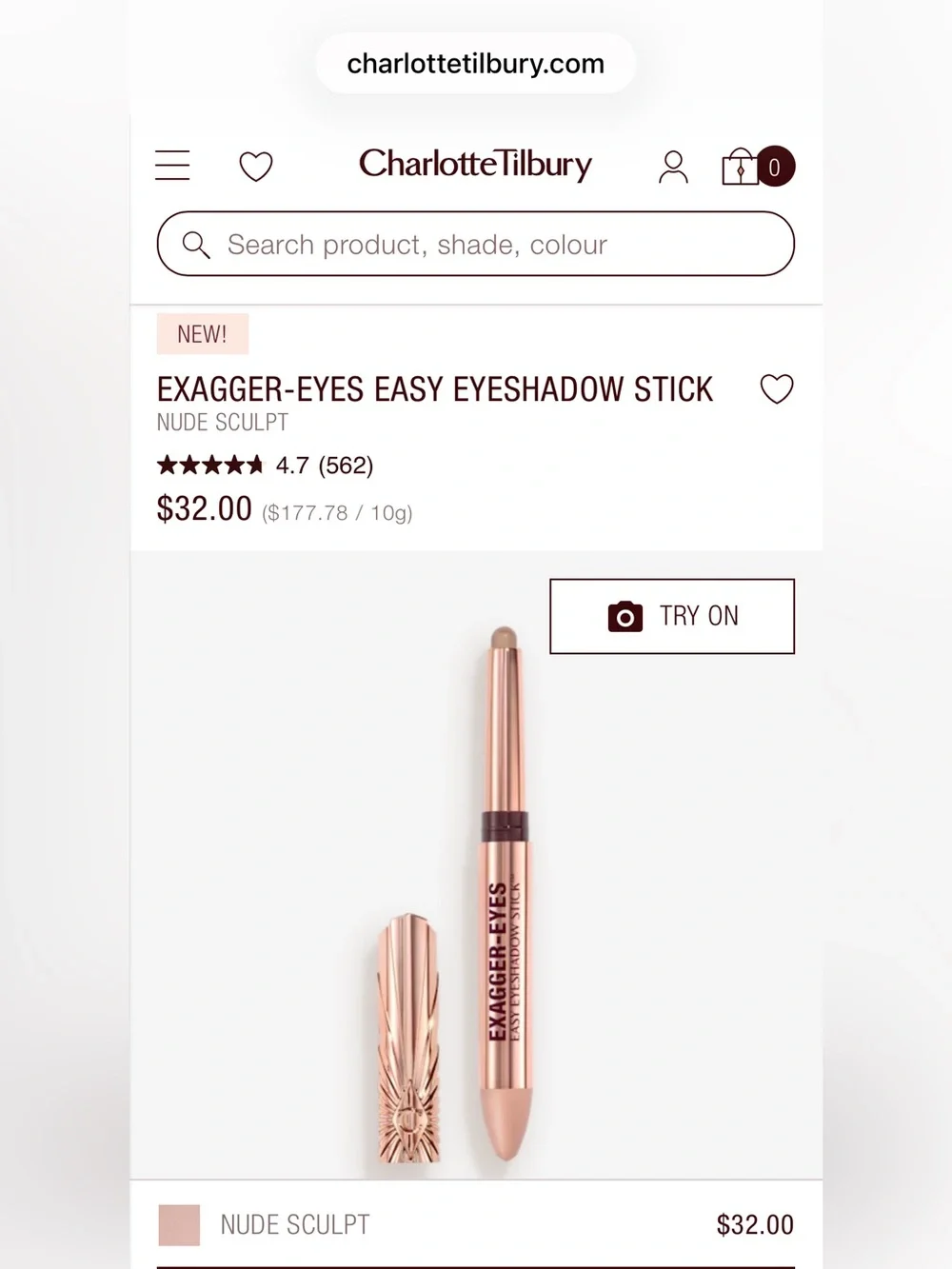 Charlotte Tilbury Exagger-Eyes Easy Eyeshadow Stick - NEW! Nude Sculpt